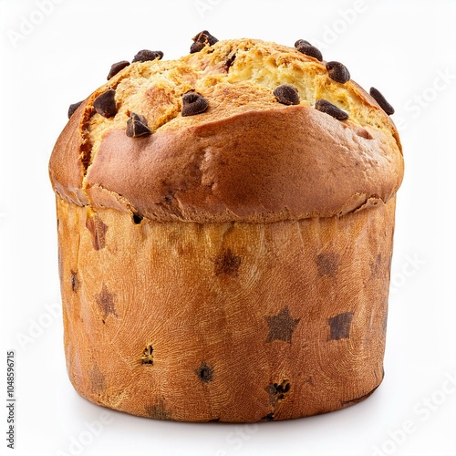 Panettone with chocolate drops Chocotone isolated on white background
