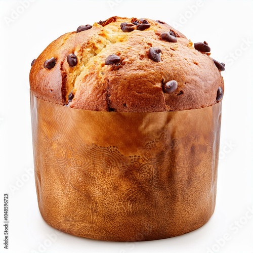 Panettone with chocolate drops Chocotone isolated on white background

