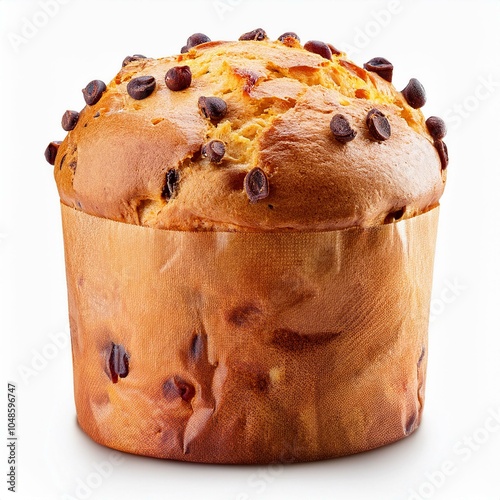 Panettone with chocolate drops Chocotone isolated on white background
