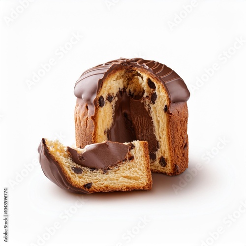 chocolate covered panettone filled with chocolate, isolated on white background