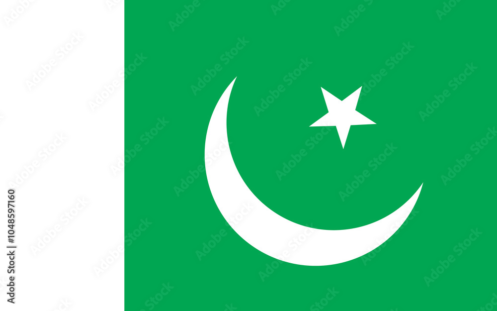 Pakistan flag. The official ratio. Flag icon. Standard color. Standard size. A rectangular flag. Computer illustration. Digital illustration. Vector illustration.