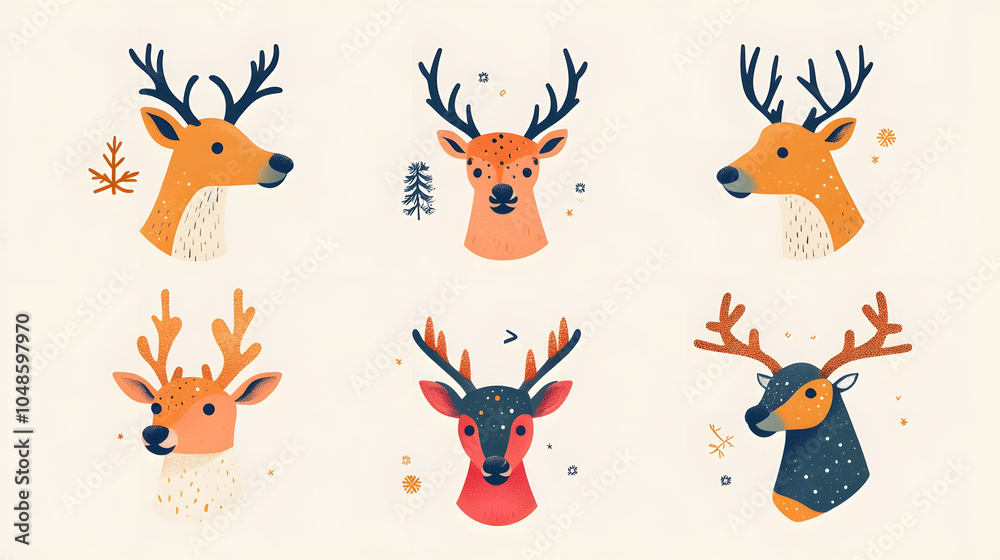 A playful illustration of deer silhouettes featuring various species like reindeer and elk, perfect for a nature-themed design or holiday art