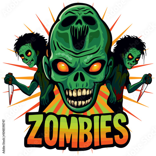 Zombie Monsters Apocalypse Halloween Logo Design Cartoon Style vector illustration isolated on white
