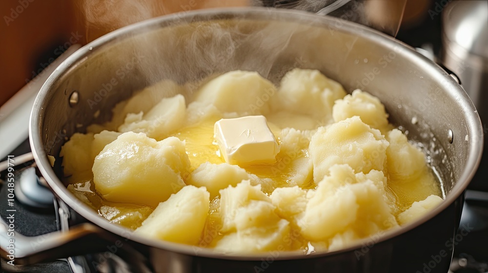 Creamy Mashed Potatoes with Butter on Stove
