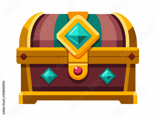 Wooden chest with treasure and other valuable stones in game. Casual style, vector art isolated on white