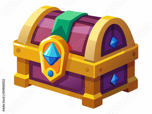 Wooden chest with treasure and other valuable stones in game. Casual style, vector art isolated on white