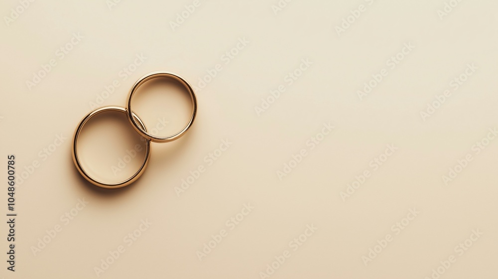 Elegant gold wedding rings placed gracefully on a neutral cream backdrop signifying love and commitment for a special occasion Elegant gold wedding rings placed gracefully on a neutral cream backdrop signifying love and commitment for a special occasion