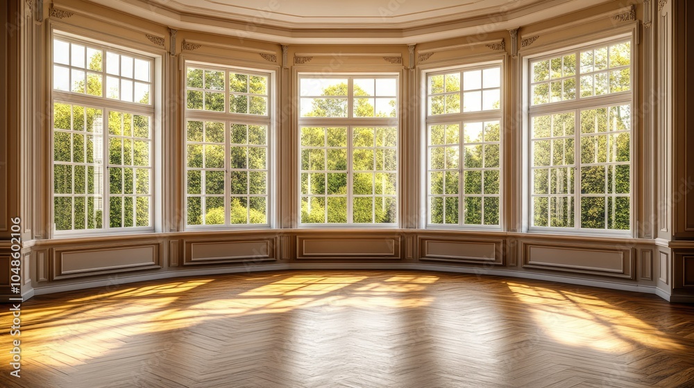 Fototapeta premium Bright and Spacious Room with Large Windows