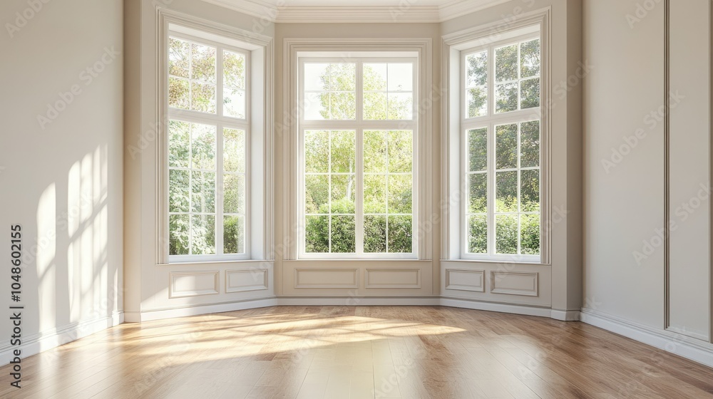 Fototapeta premium Bright and Airy Empty Room with Large Windows