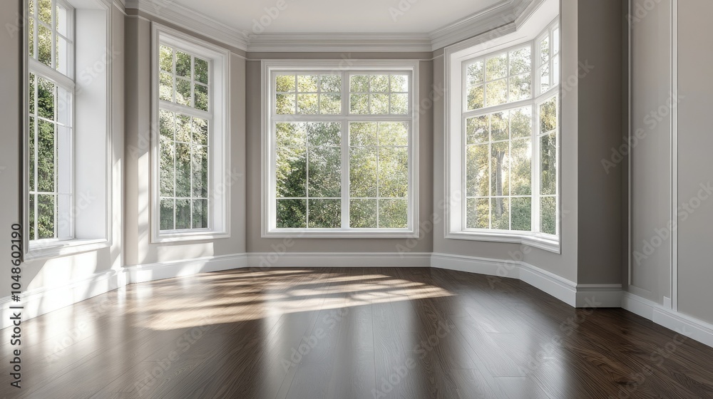 Fototapeta premium Bright and Airy Empty Room with Large Windows