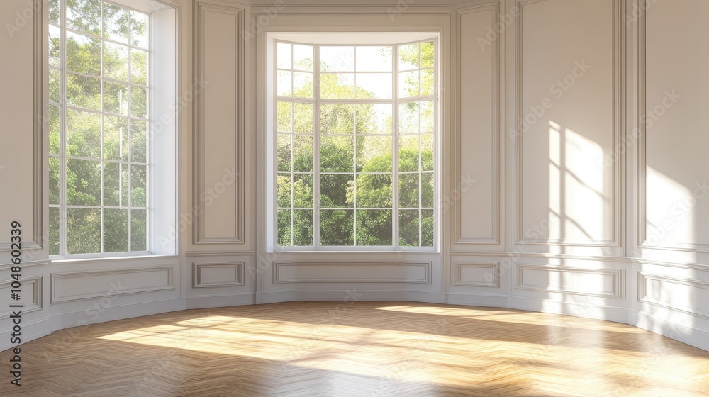 Fototapeta premium Bright Empty Room with Large Windows and Natural Light