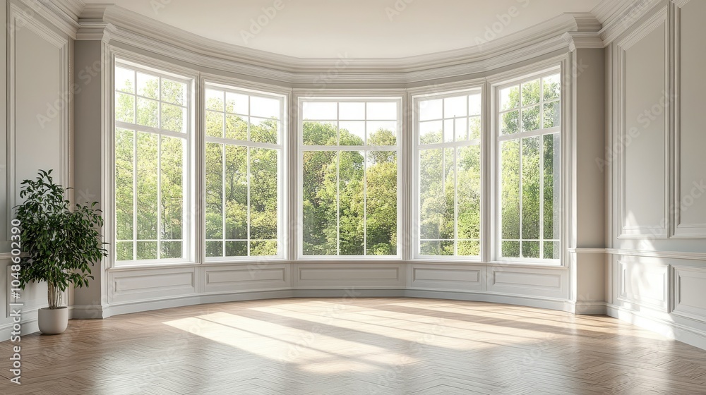 Fototapeta premium Bright and Spacious Room with Large Windows and View