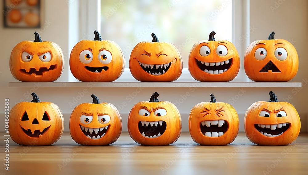 Group of Pumpkins with Faces Group of Pumpkins with Faces