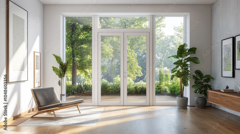 Fototapeta premium Modern Living Room with Garden View and Natural Light