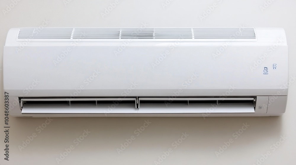 Minimalist living room with a modern air conditioner on the wall, keeping the space cool during a warm day.