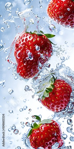 strawberry falling in water