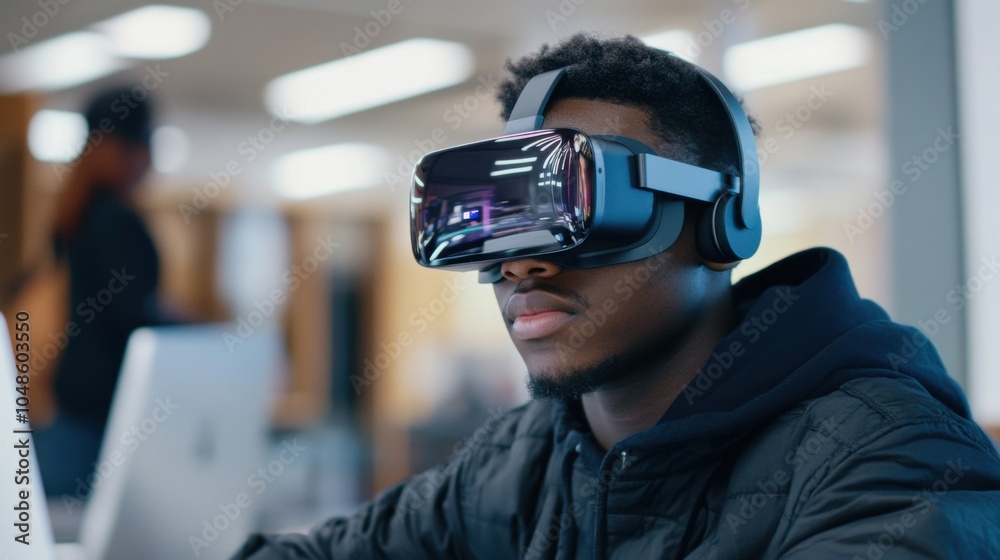 Close-up of a student immersed in a VR learning experience Close-up of a student immersed in a VR learning experience
