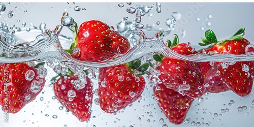 strawberry falling in water