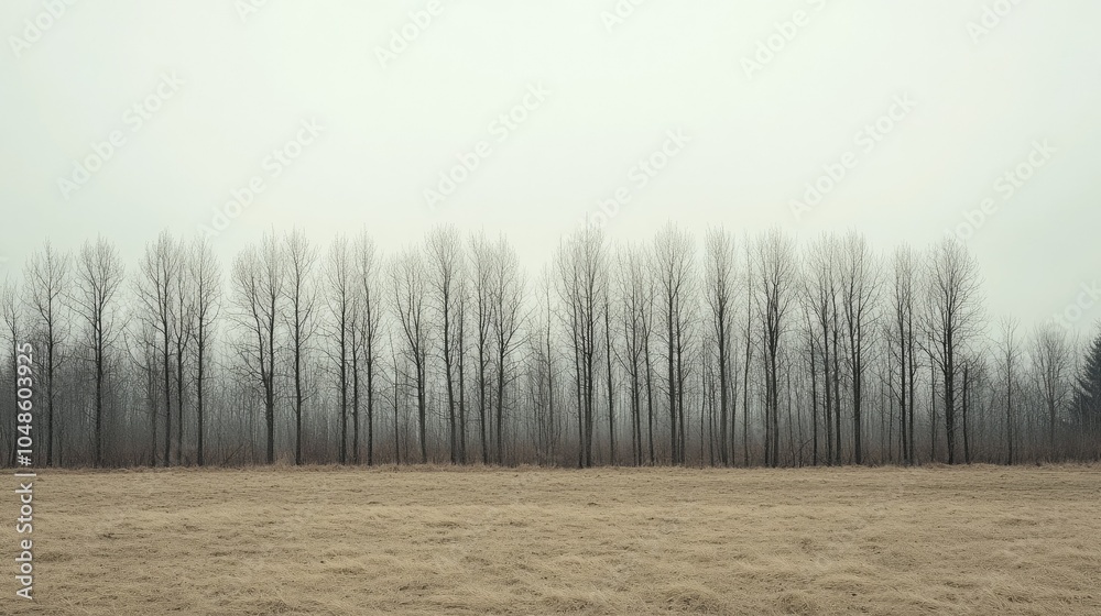 Serene Gray Landscape with Leafless Trees Serene Gray Landscape with Leafless Trees