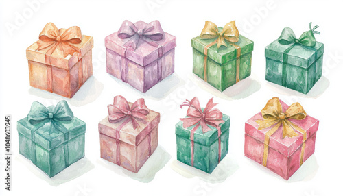 A collection of colorful gift boxes with bows, perfect for celebrations and special occasions.