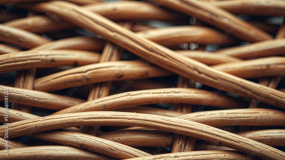 Woven Texture of Natural Rattan, Showing the Intricate Intertwining of the Curved and Smooth Strips