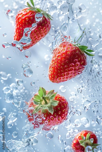 strawberry falling in water