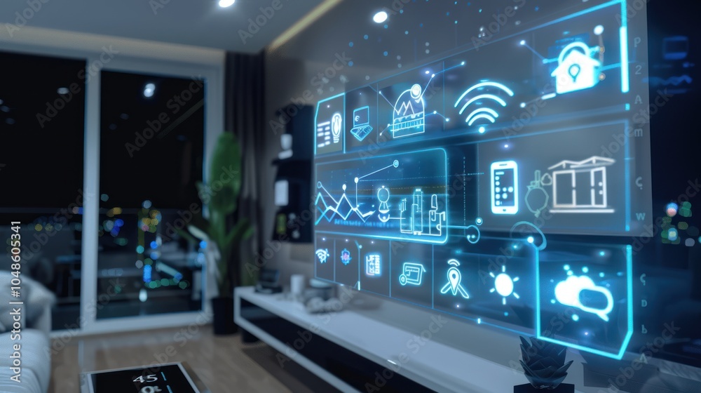 Smart Home Technology Interface in a Modern Living Room Smart Home Technology Interface in a Modern Living Room
