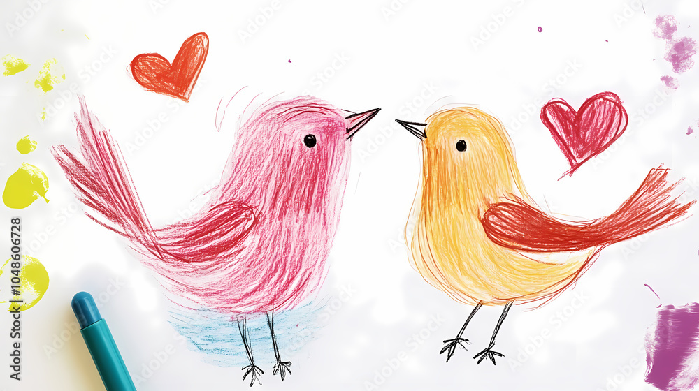 A simple drawing of cute birds for kids, with small round bodies, short wings, and bright beaks. The birds are perched on a branch, with minimal details for easy coloring and fun! A simple drawing of cute birds for kids, with small round bodies, short wings, and bright beaks. The birds are perched on a branch, with minimal details for easy coloring and fun!