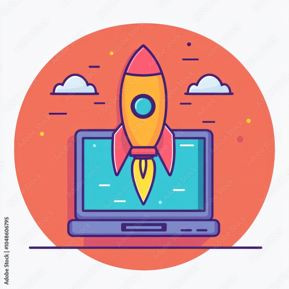 A colorful rocket launching from a laptop, symbolizing innovation and technology. A colorful rocket launching from a laptop, symbolizing innovation and technology.