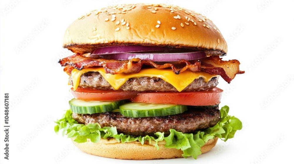 Juicy burger with layers of flavor and fresh ingredients Juicy burger with layers of flavor and fresh ingredients