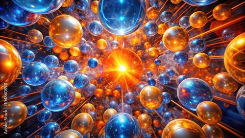 A Cosmic Dance of Spheres and Radiant Light, a Symphony of Colors in an Infinite Universe