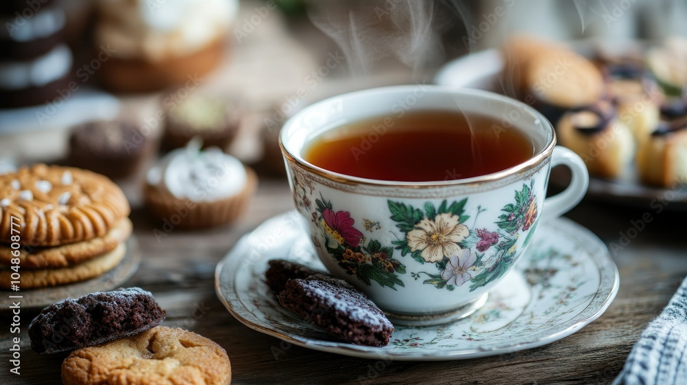 Warm Tea and Assorted Cookies on a Wooden Table