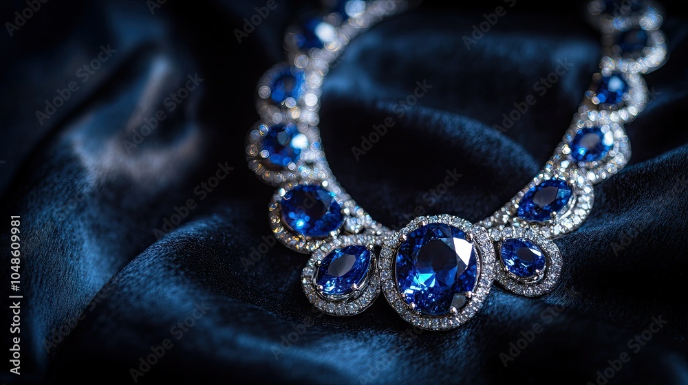 Elegant Blue Sapphire Necklace on Dark Fabric