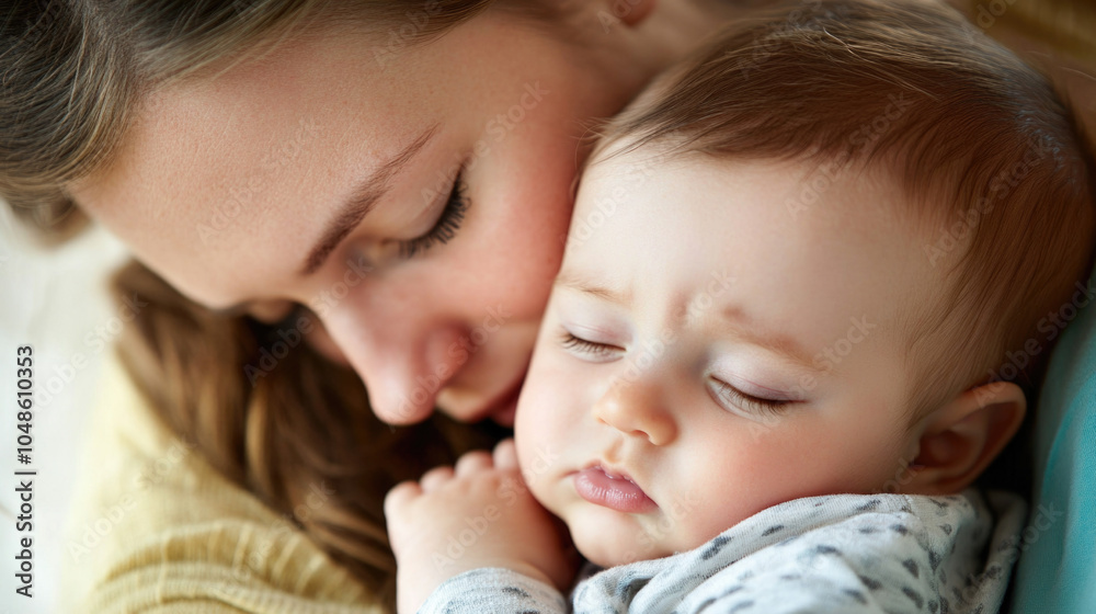Mother embracing sleeping baby in tender moment of bonding and love