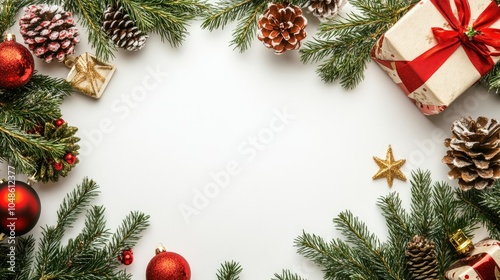 Festive Holiday Decoration with Pine and Ornaments