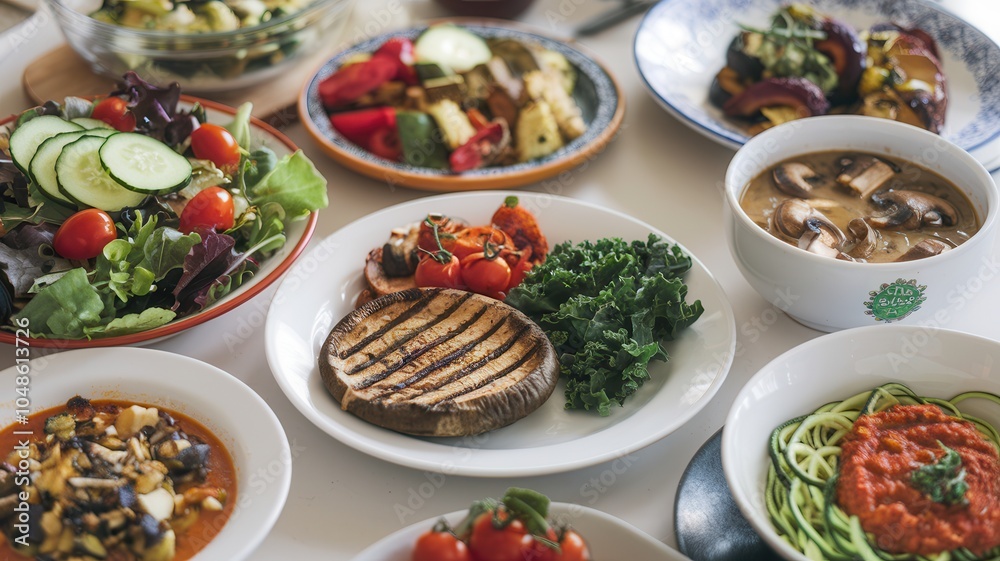 Fototapeta premium Colorful Spread of Healthy Vegan Dishes on a Buffet Table