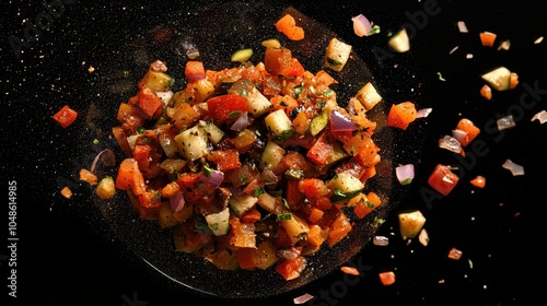 Colorful Ratatouille Dish on Isolated Black Background photo