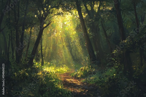 Sunlight Filtering Through a Dense Forest