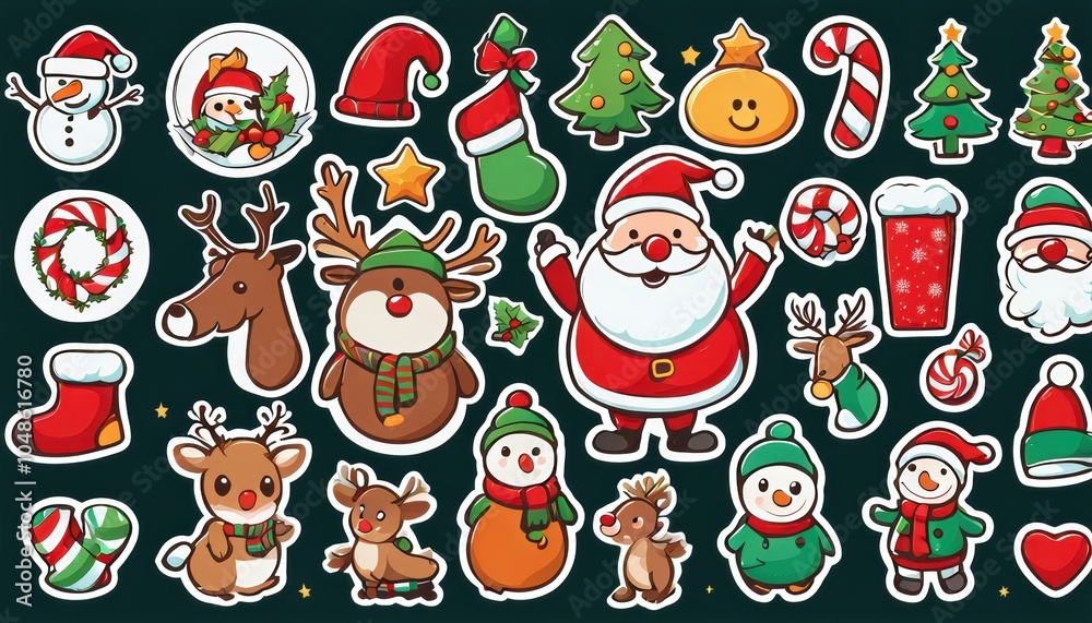Naklejka premium Collection of cute Christmas stickers