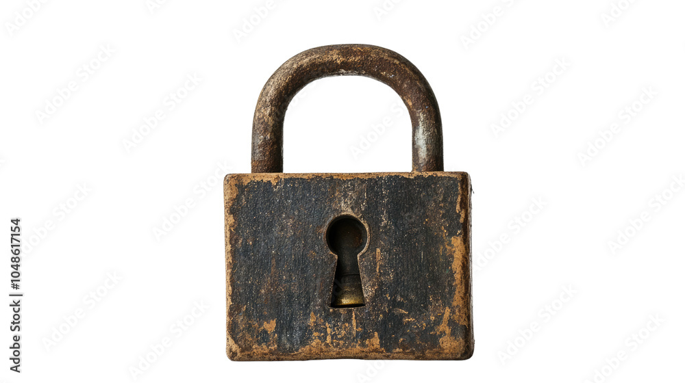 An old rusty padlock isolated on a white background, symbolizing vintage security and protection An old rusty padlock isolated on a white background, symbolizing vintage security and protection