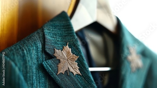 Elegant Green Suit with Leaf Brooch - A Touch of Nature in Fashion