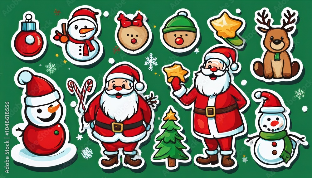 Fototapeta premium Collection of cute Christmas stickers