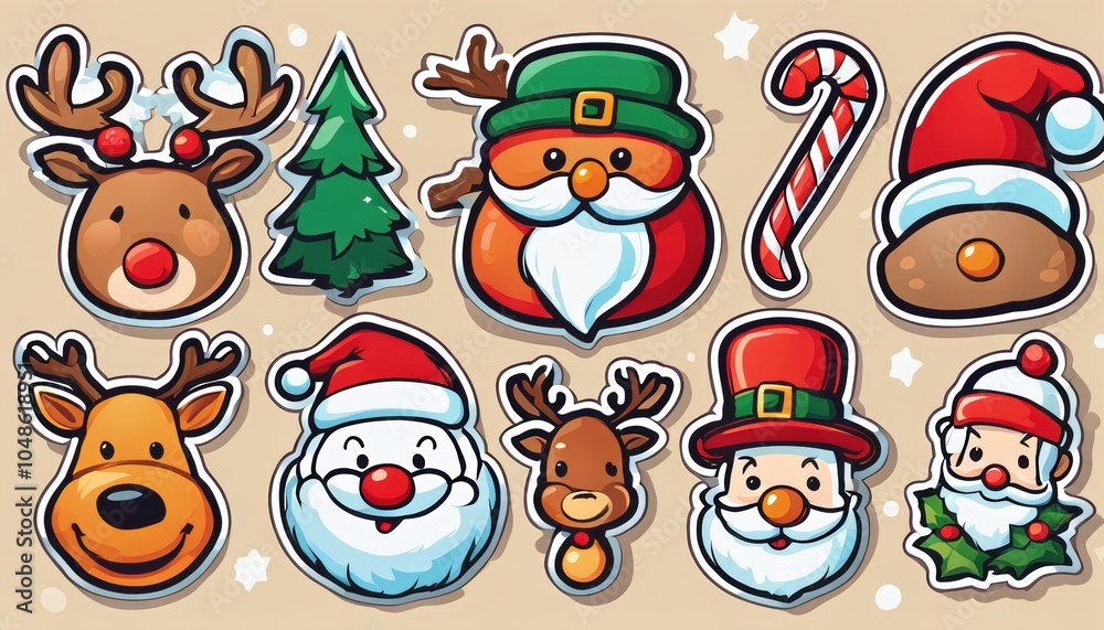 Fototapeta premium Collection of cute Christmas stickers