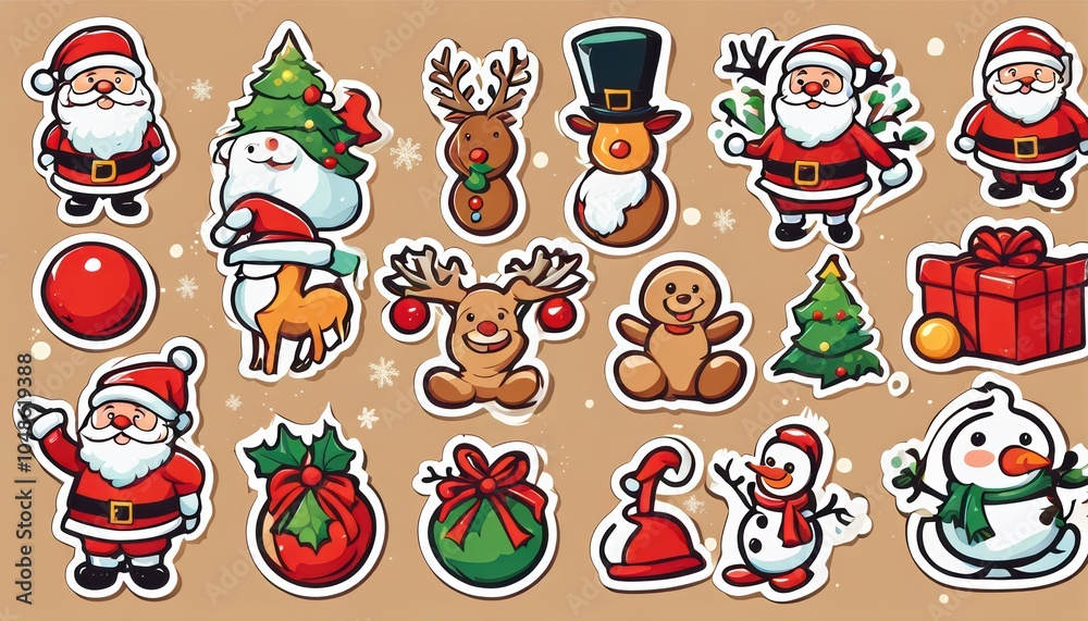 Fototapeta premium Collection of cute Christmas stickers