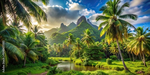 tropical jungle landscape in Raiatea Island, French Polynesia photo