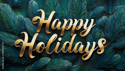 Happy Gold script has a festive duotone evergreen branches background for holidays. _1(380)