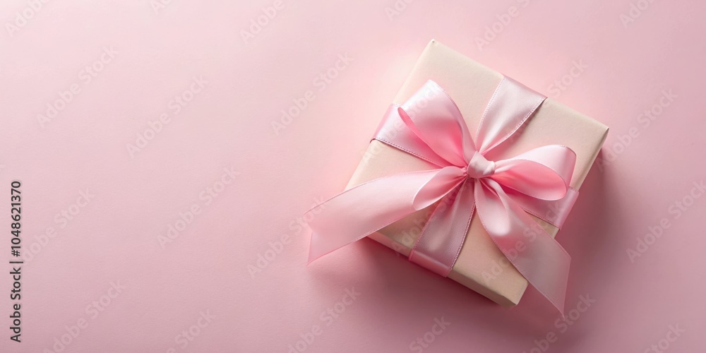 A delicate pink gift box with a satin ribbon bow on a soft pink background A delicate pink gift box with a satin ribbon bow on a soft pink background