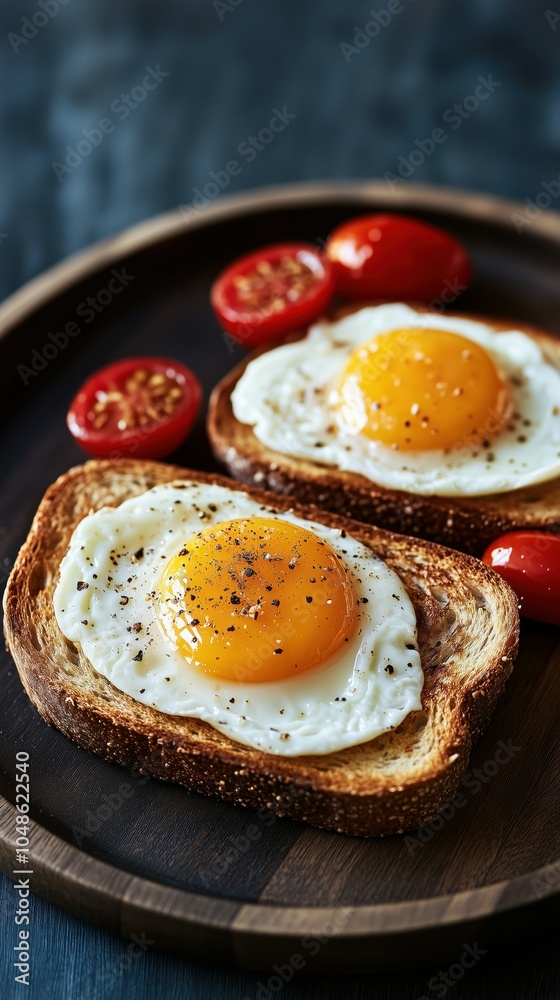 Perfectly Fried Eggs on Toast with Cherry Tomatoes, A Visual for Balanced Breakfast Choices Perfectly Fried Eggs on Toast with Cherry Tomatoes, A Visual for Balanced Breakfast Choices