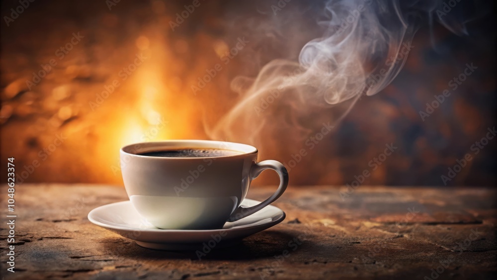 A steaming cup of coffee resting on a wooden surface with a warm, blurred background. A steaming cup of coffee resting on a wooden surface with a warm, blurred background.