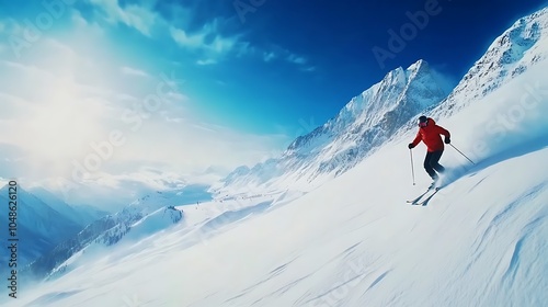 Skiing Down a Snowy Mountain Slope